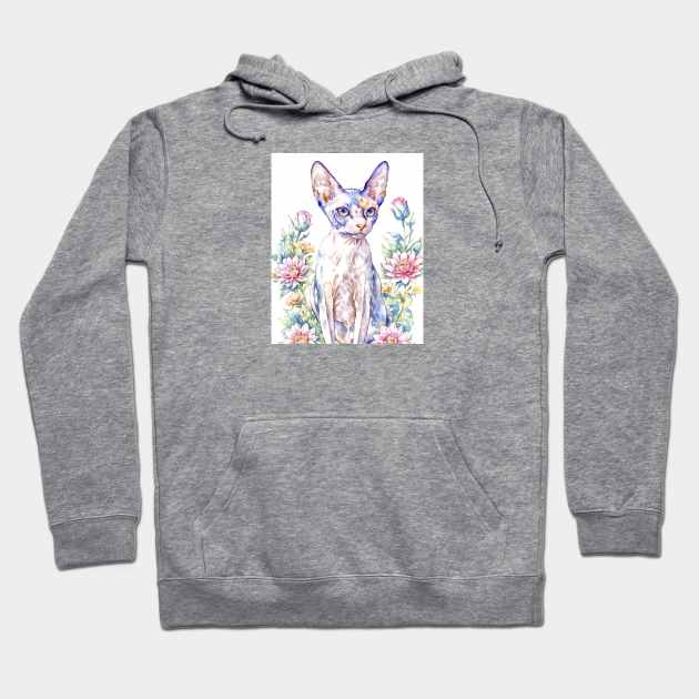 Watercolor Sphynx Cat Hoodie by AnnArtshock